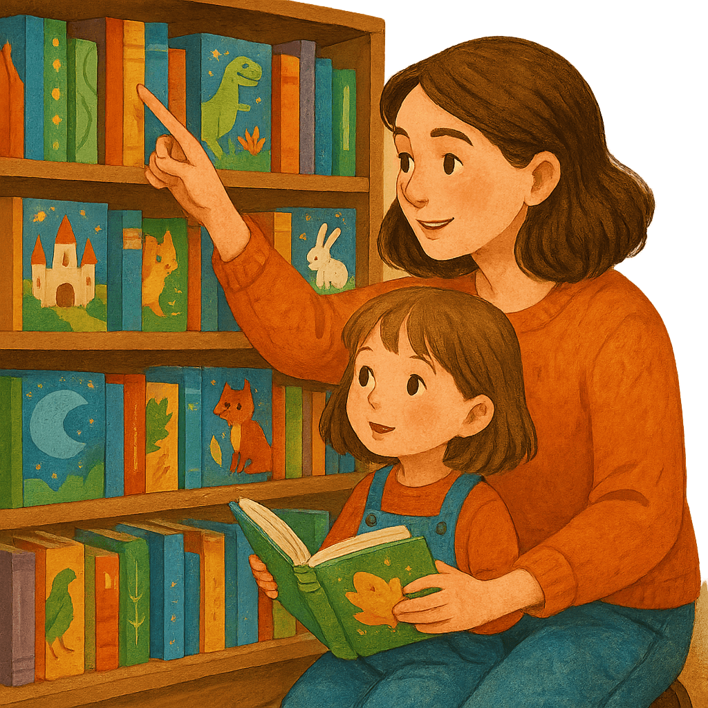 Мама и ребёнок выбирают книгу